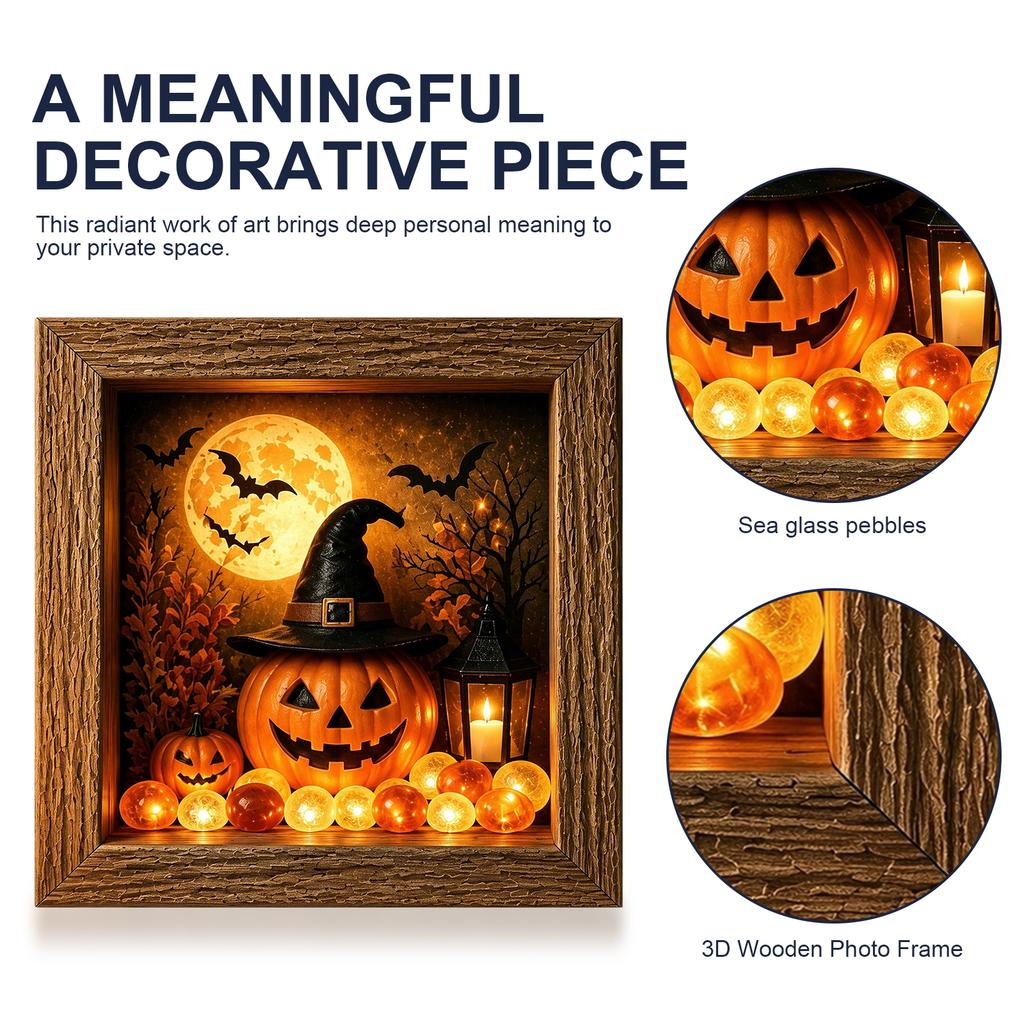 DIY Halloween Shadow Box Frame Memory Boxes Display Case LED Night Light Gothic Decor for Collectibles Medals Home Decoration
