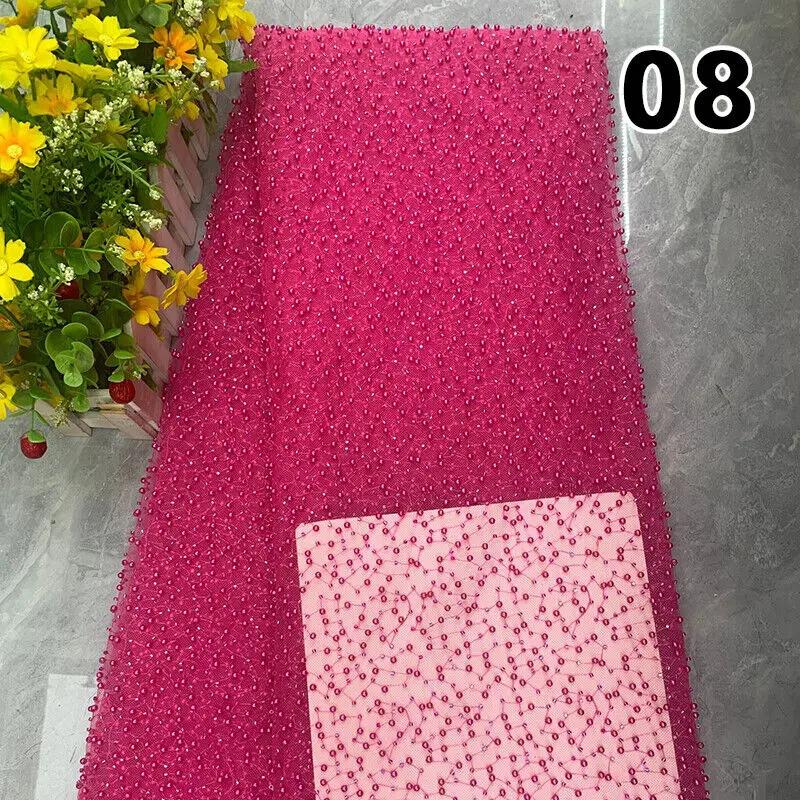 90x125cm Luxury Embroidery Pearl Sequin Loose Bead Fabric DIY Handmade Dress Material High Quality Handmade Pearl Beads Mesh