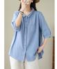 Short Loose Large Size [JHIJSC] Women's Shirt, Sleeve, Summer, Cotton, Fit, 3/4 Sleeve, Slimming, Plain, Stylish, (JP, Alphabet, L, Green)