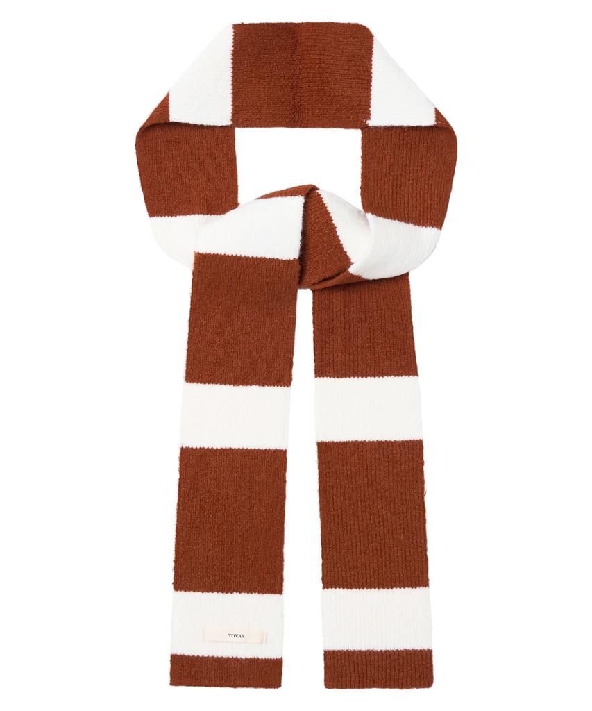 Tobaseu Wool Stripe Scarf (Brick/Ivory)