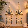 Jute Rope Wall Hanging Lighted Coastal Wooden Ornament, Nautical Fish Shell Starfish Sign with Handmade Beach Vibe Art Warm LED Lights, House