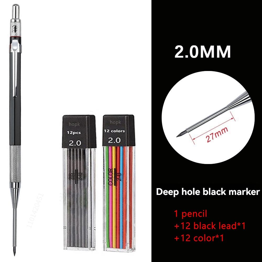 30mm Deep Hole Long Nib Mechanical Pencil Set Solid Carpenter Woodworking Tools 2.0mm 12 Colors Refill Construction Tools