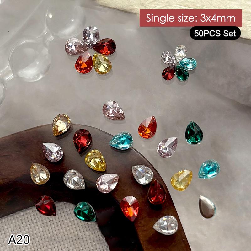 50 Stück Mehrfarbige Mini-Wassertropfen Zirkon Nail Art Strasssteine 3D Flachboden Kristallsteine Maniküre Dekoration