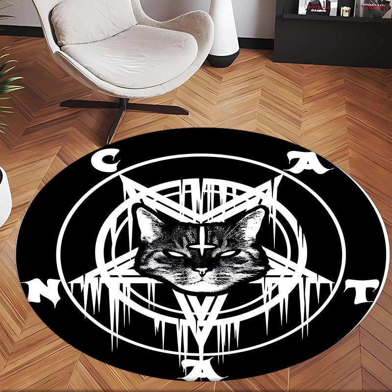 Demon Cat (1) Round Office Rug Decorative Floor Rug for Office Bedroom Living Room and Home Space