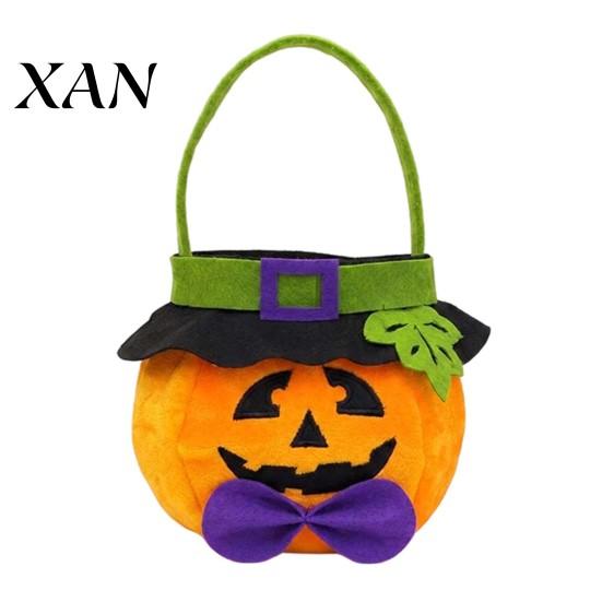Cute Holiday Gift Bags Halloween Pumpkin Candy Bag, Cartoon Velvet Plush Treat Tote for Storage Kids, Reusable Trick or Handbag, Party Favor