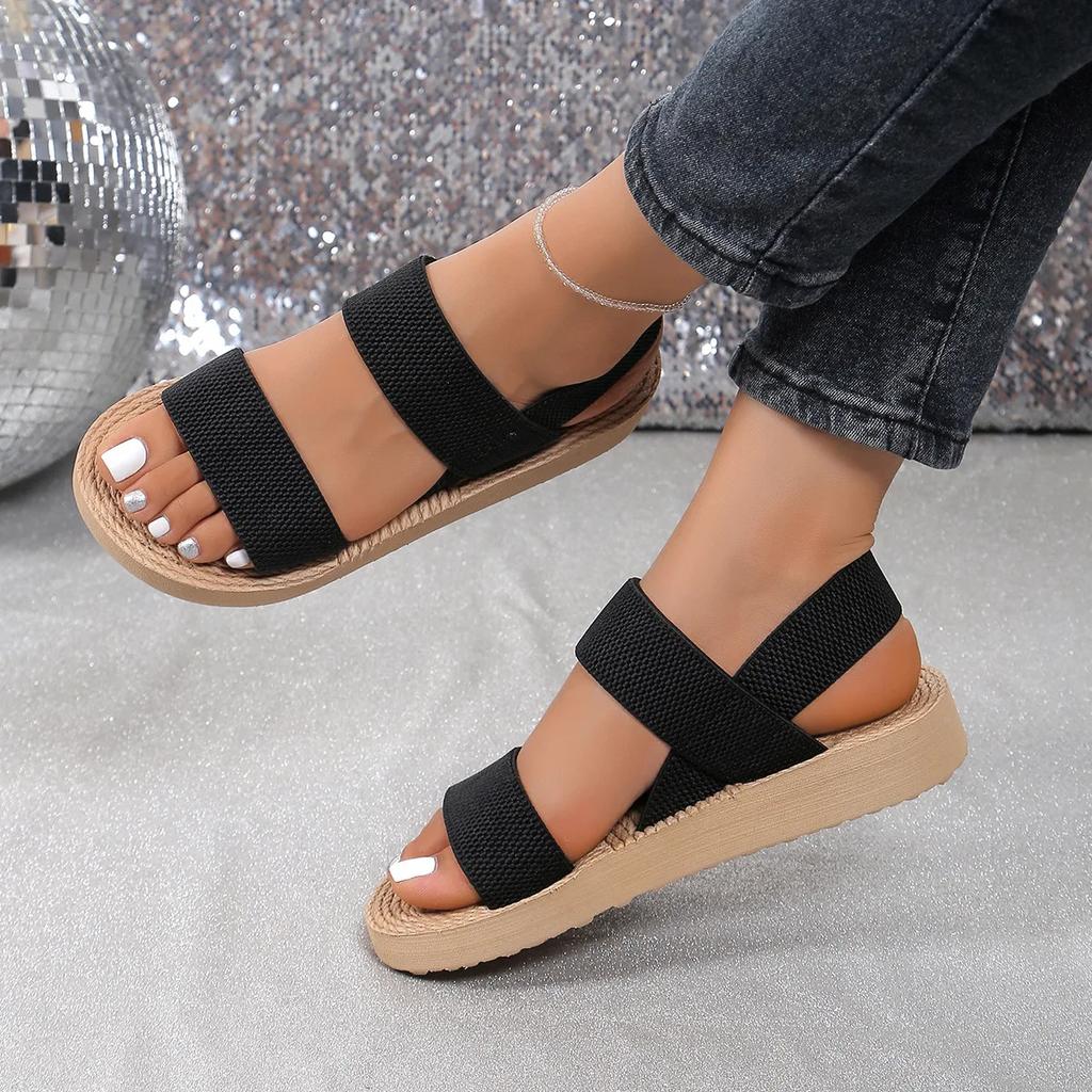 Dámske minimalistické sandále na platforme s otvorenou špičkou a hrubou podrážkou, ležérne sandále s remienkom okolo členku, slingback Sandalias, jednofarebné, 2025