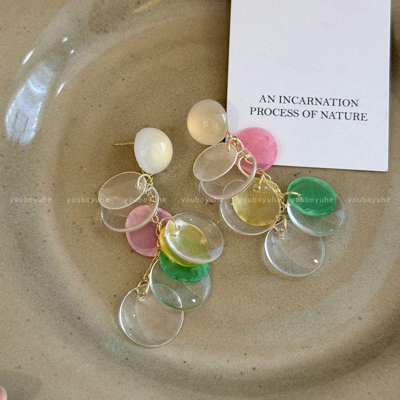 

Candy Series ~ Natural Shell Acrylic Tassel Stud Earrings Female Summer Dopamine Ice Feeling Vacation Style Ear Rings Color tassel shell earrings-Silver Needle