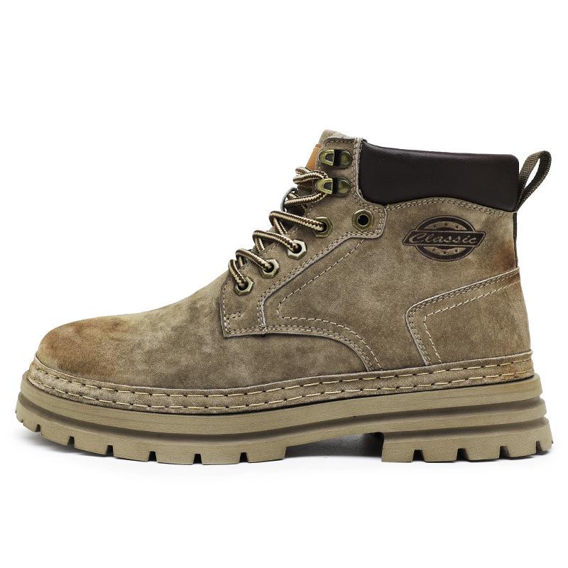 Inner Heightening Classic Rhubarb Boots, Leather Medium Help British Martin Boots, Thickened Snow Boots, Retro American Style