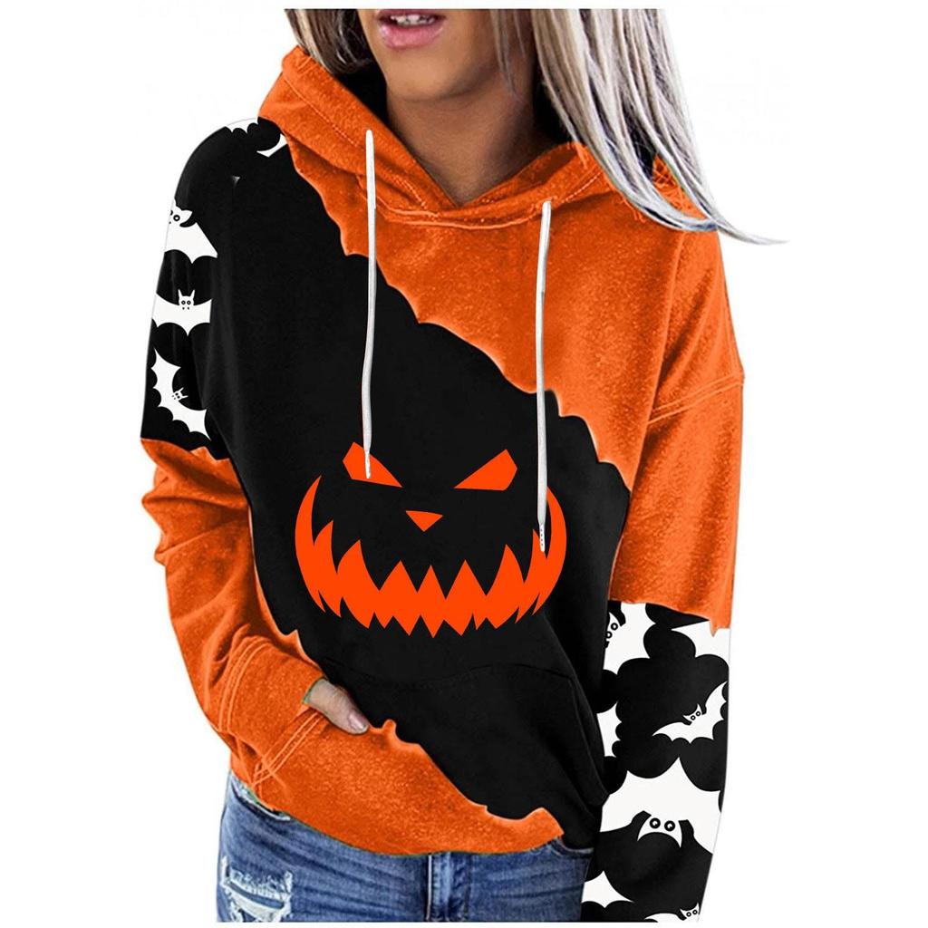 Dámská ležérní móda Halloweenský potisk mikiny s dlouhým rukávem mikiny s kapucí