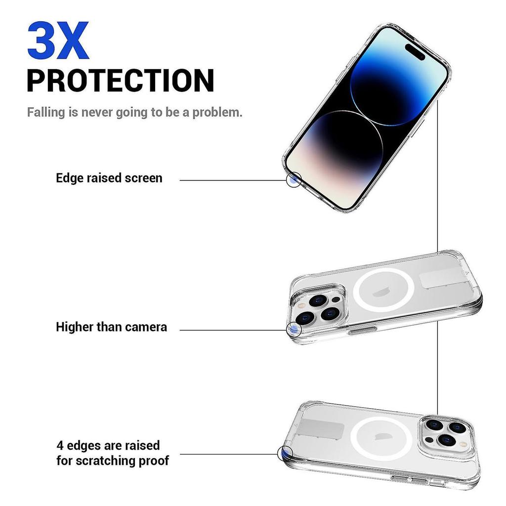 For iPhone 14 Pro Max TPU+PC Kickstand Cover Clear Phone Case Compatible with MagSafe-Transparent