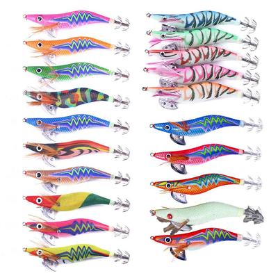 20Pcs/lot Squid Lure Shrimp Jigs Wood Lure Luminous Octopus Lures 3D Eyes Cuttlefish Artificial Bait Jigging Fishing Lure