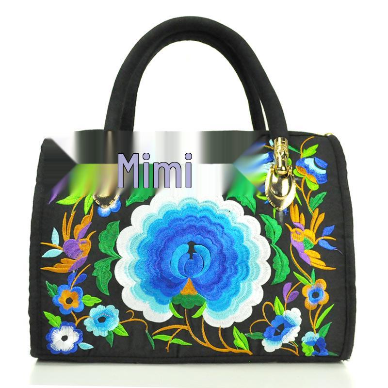 Ethnic Embroidered Drum-Shape Tote & Crossbody Canvas Bag