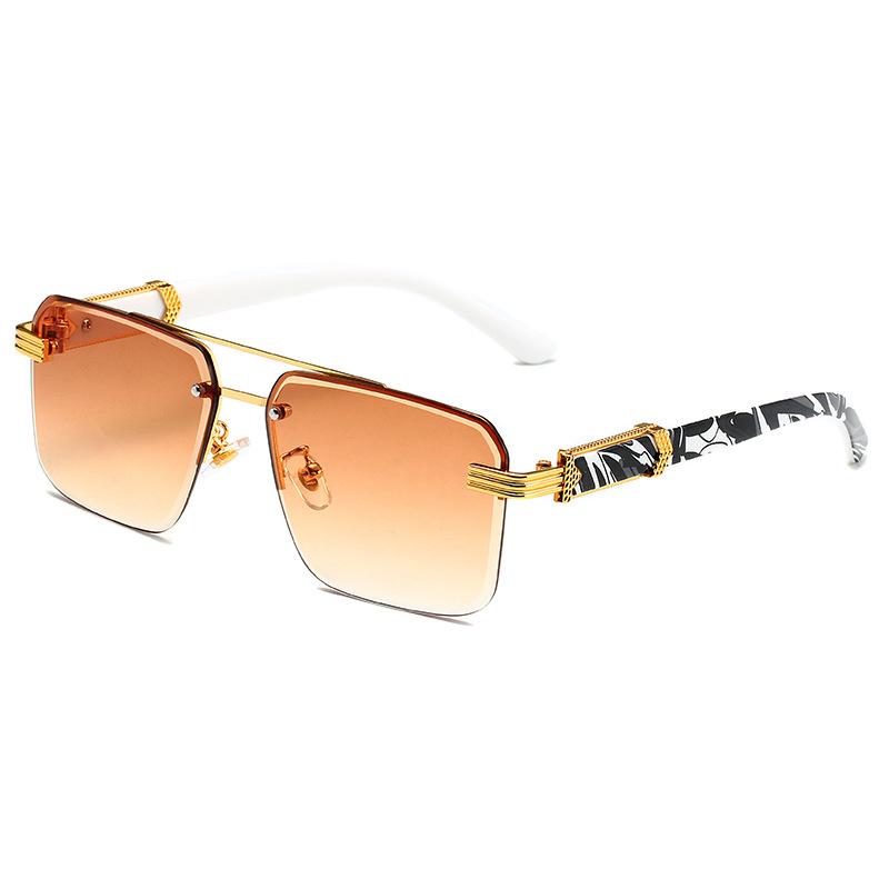 Marble Wood Mirror Legs Sunglasses Men Women Luxury Brand Square Frameless Gradient UV400 Shades