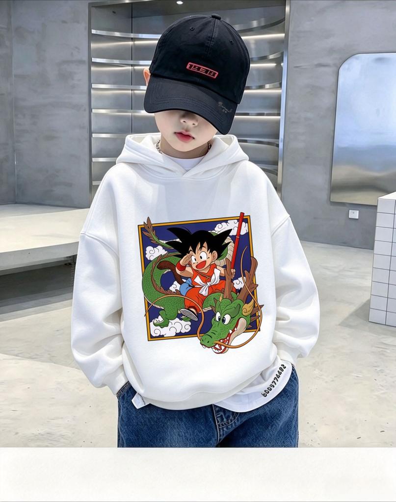 Dragon Ball Z Herbst Winter Jungen Kapuzenpullover Cartoon Drachenfigur Druck Kinder Pullover Hoodie Lässiges Langarm Oberteil