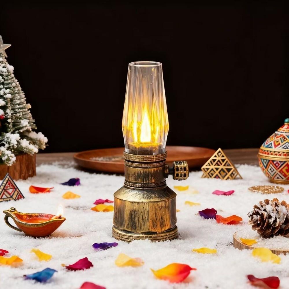 Vintage Battery Operated Electronic Lamp LED Light Clear Flameless Oil Lamp Flameless Candlestick Christmas Light