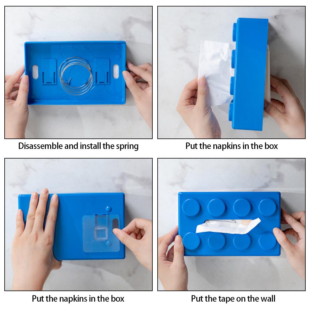 Creative Building Blocks Tissue Box Wall-Mounted Spring Paper Towel Holder Waterproof For Bathroom Living Room And Kitchen