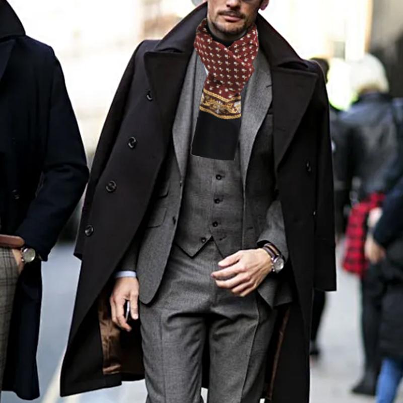 Spring Winter Silk Scarf Men Luxury Fashion Scarves Printed Plaid Neck Scarf Shawl Wrap Vintage Warm Neckerchief Accessories