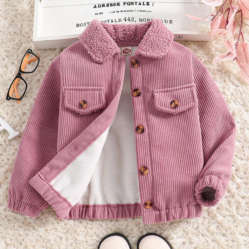 

Детские осенние и зимние укороченные топы, куртки для девочек, стильные утолщенные вельветовые куртки для девочек оптом 9012Y фиолетовый