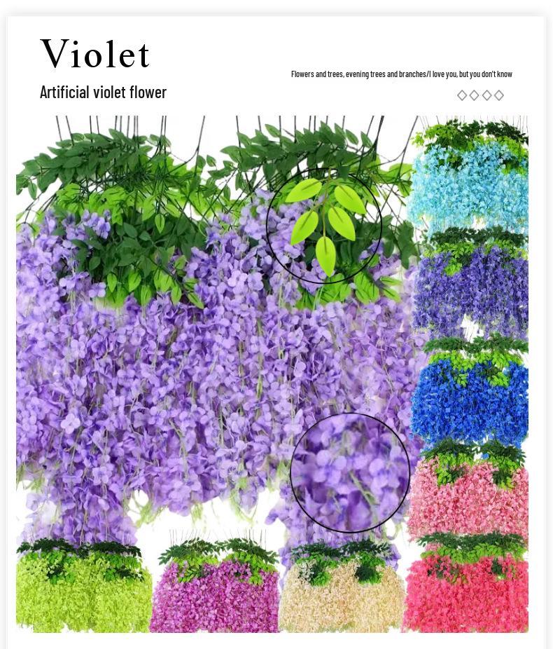 Artificial Wisteria Vine - Violet Hanging Flowers for Ceiling & Wedding Decoration