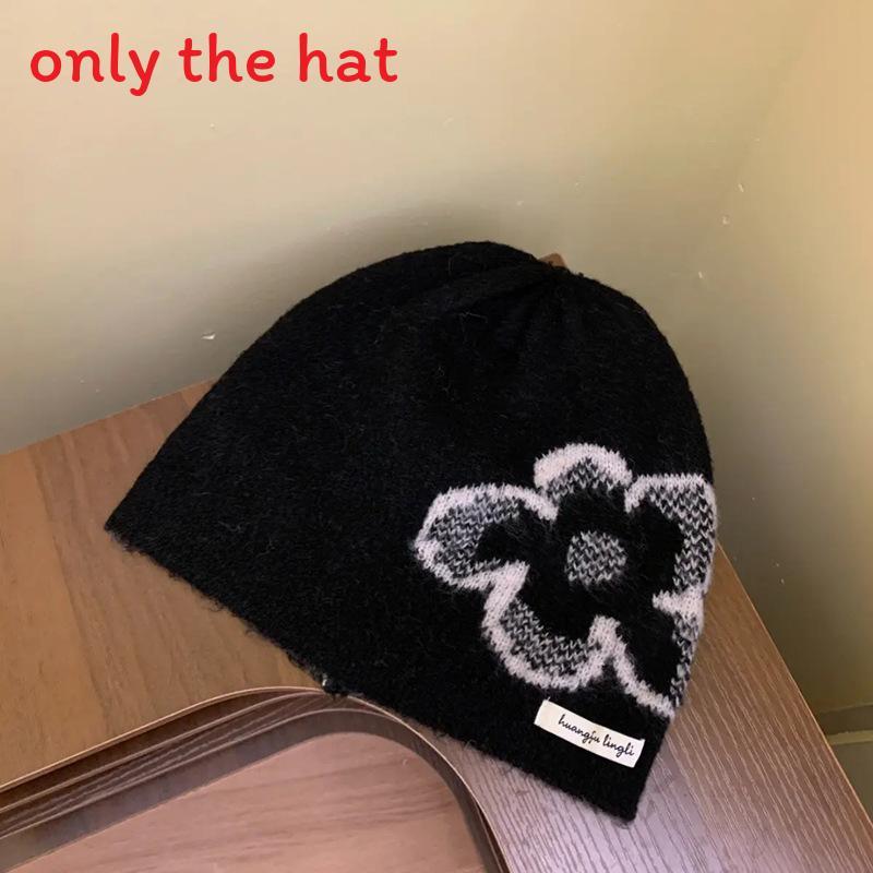 

Unisex Floral Knitted Cap With Sun Shield And Adjustable Size For Fall Or Spring Wear Black