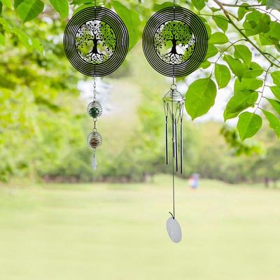 3D Metal Rotating Wind Spinner Tree Of Life Wind Chime Garden Decor Ornament Spiral Windchimes Hanging Garden Yard Home Decor