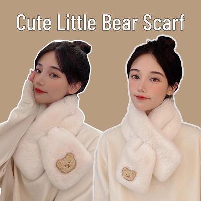 Cachecol de Inverno Feminino Fofo de Urso Estilo Coreano em Pele Sintética - Quente, Versátil e Resistente ao Frio