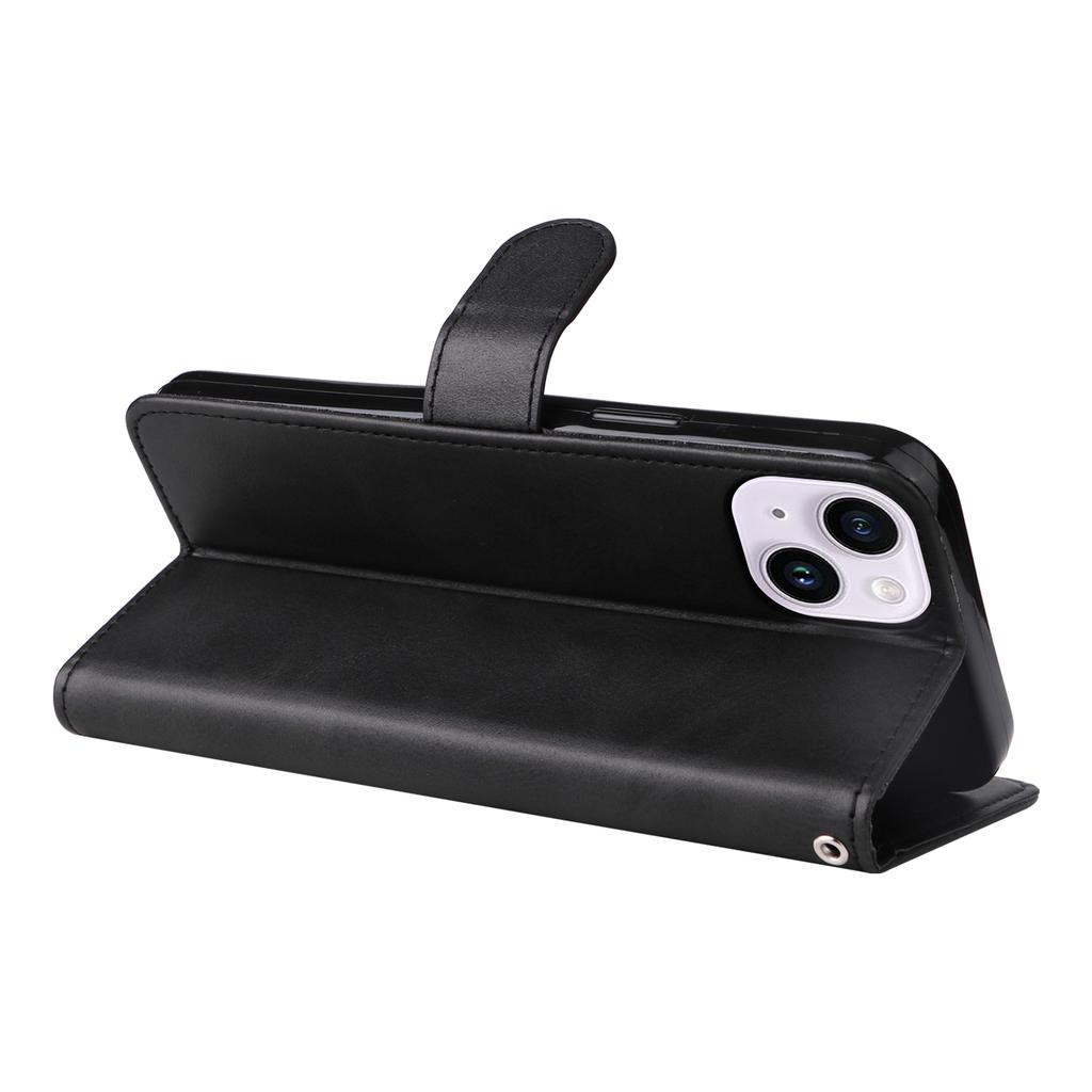 For iPhone 15 Anti-Scratch PU Leather Wallet Phone Case Calf Texture Flip Stand Cover