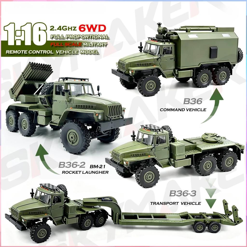 B36 B36-2 B36-3 RC Car 1:16 Full Scale Military Transport Vehicle Model Six Wheel Drive Climbing Off-Road RC Truck Toys 6-wheel Drive with Headlights