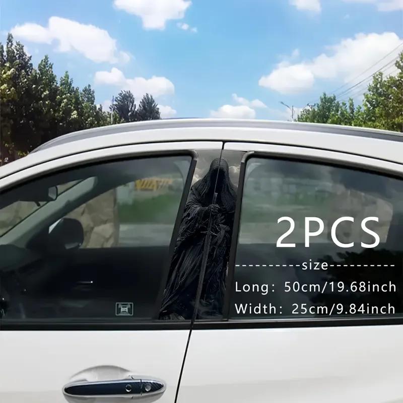 2Piece Swordsman Pattern Vinyl Car B-Pillar Sticker for B-Pillars and Doors on Metal and Plastic Surfaces, Dark Style Auto Parts