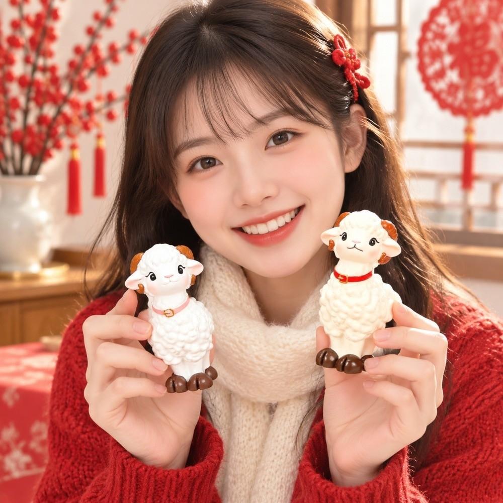 Cute Resin Sheep Figurine Handmade Sheep Ornament Durable Animal Figurines Chinese New Year Gift