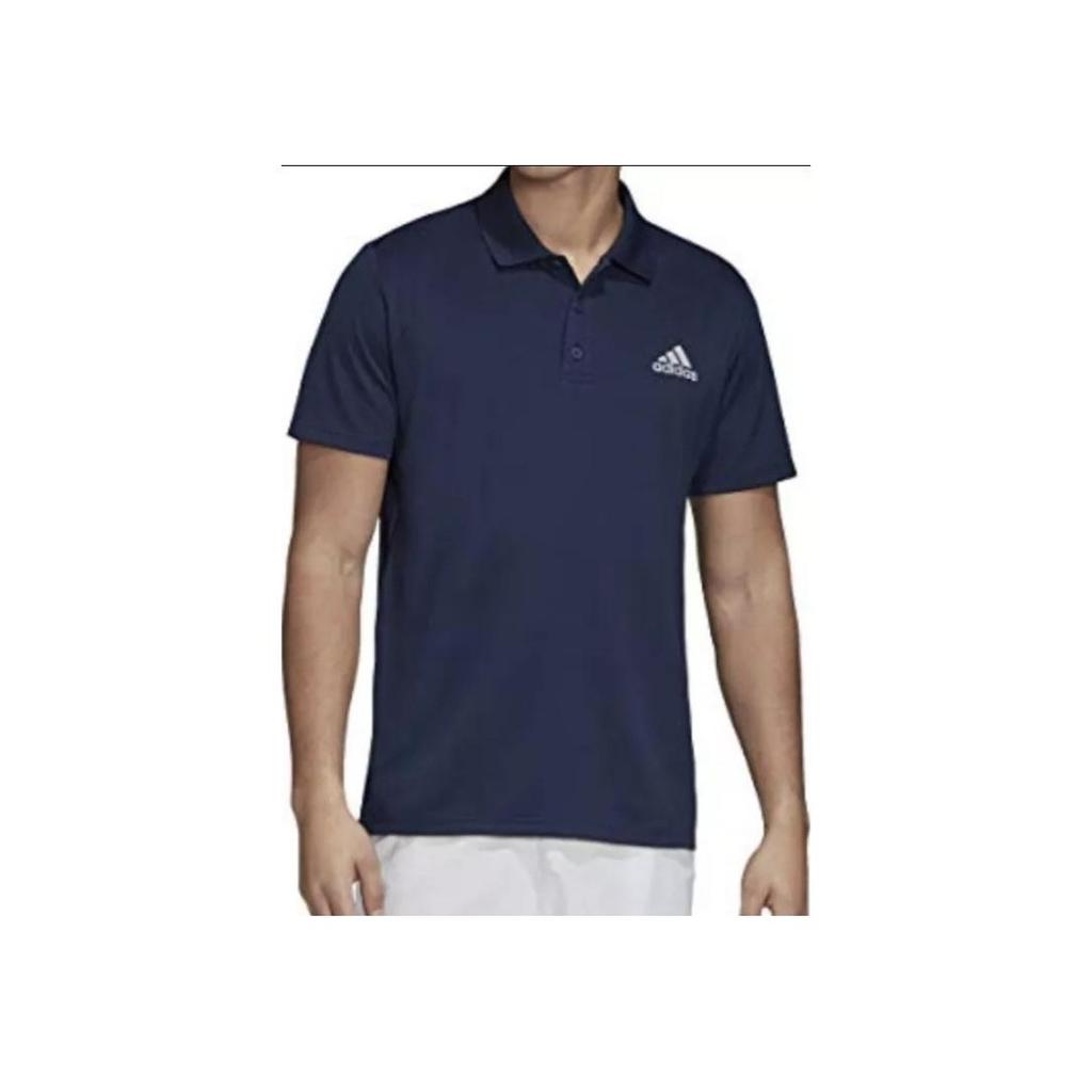 adidas Logo Print Solid Short Sleeve Polo Shirt Men Tops Navy-Blue HC2717