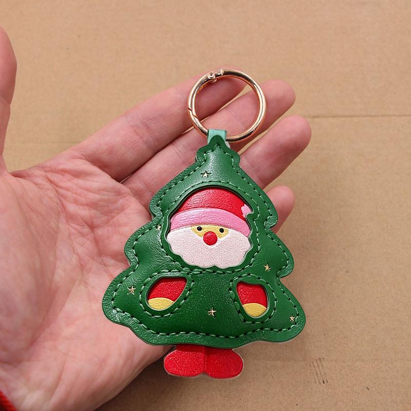 Yogodlns Christmas Keychain Santa Claus Deer Green Strap Faux Leather Phone Charm Pendnat Christmas Gift Party Favors