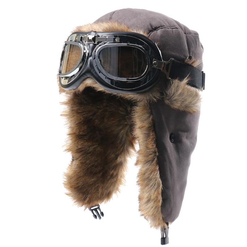 

Vintage Style Cold Weather Hat Thermal Ear Protection With Removable Goggles For Men Women Outdoor Sports And Winter Adventures
