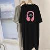 Średnia i Długa Czarna Bawełniana Sukienka z Krótkim Rękawem do Kolan dla Kobiet Letnia Najnowszy Zagraniczny Styl Wygodny Krój Spódnica T-shirt z Rozcięciami