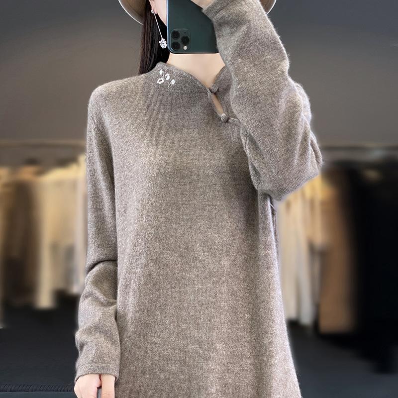 Women's Cashmere Dress Qinghe Cashmere 70% Wool 30% Cashmere Women's Autumn and Winter Cashmere Dress Soft and Warm