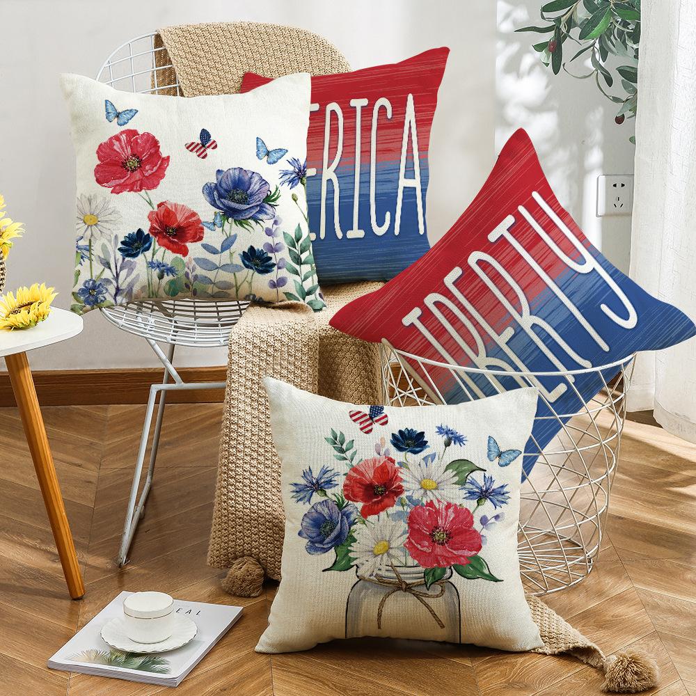 Unabhängigkeitstag Atmosphäre Brief Gedruckt Blumen Kissenbezug Schmetterling Heim Wohnzimmer Sofa Dekokissenbezug