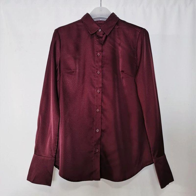 Export Fashion Original Single Cut Label Peter Pan Collar Long Sleeves Shirt Women's Acetate Silks and Satins Basic Style Business Shirt Base