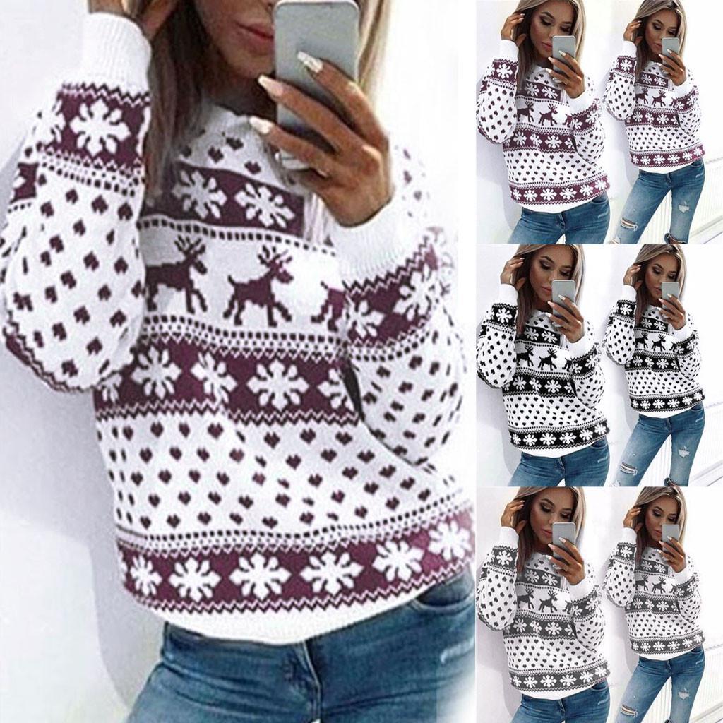 

Женский рождественский свитер с длинным рукавом, вязаный свитер с рождественской елкой, топы