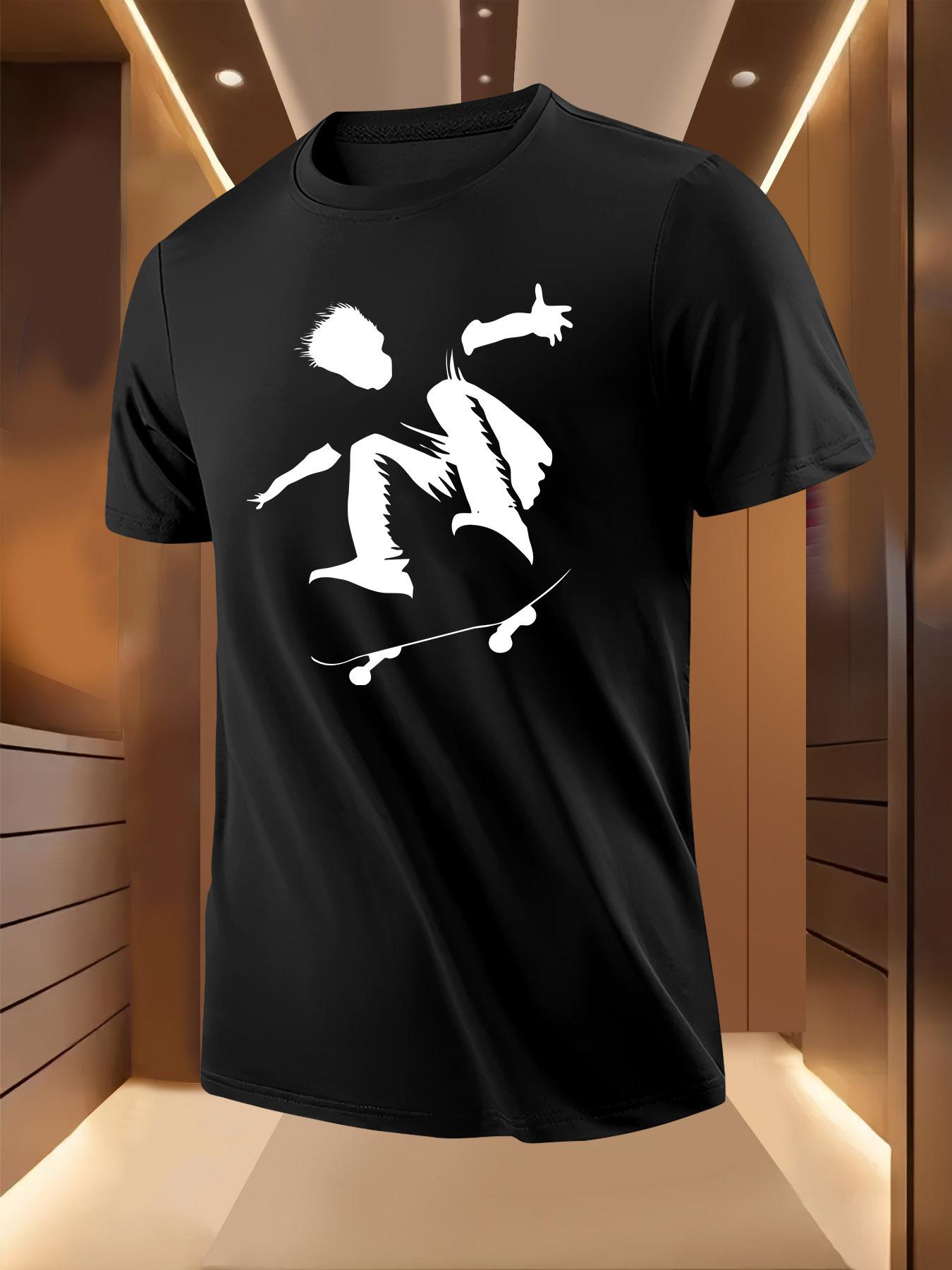 Summer Tshirt with Skateboard Trick Silhouette Print XL