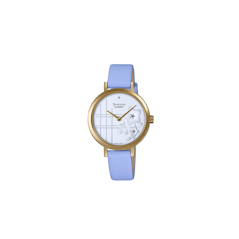 

Casio SHEEN Flower Theme Platycodon Flower Series Small Dial Thin Light Blue Women s Business Quartz Movement Leather Strap SHE-C140GL-2AUPFH-person белый