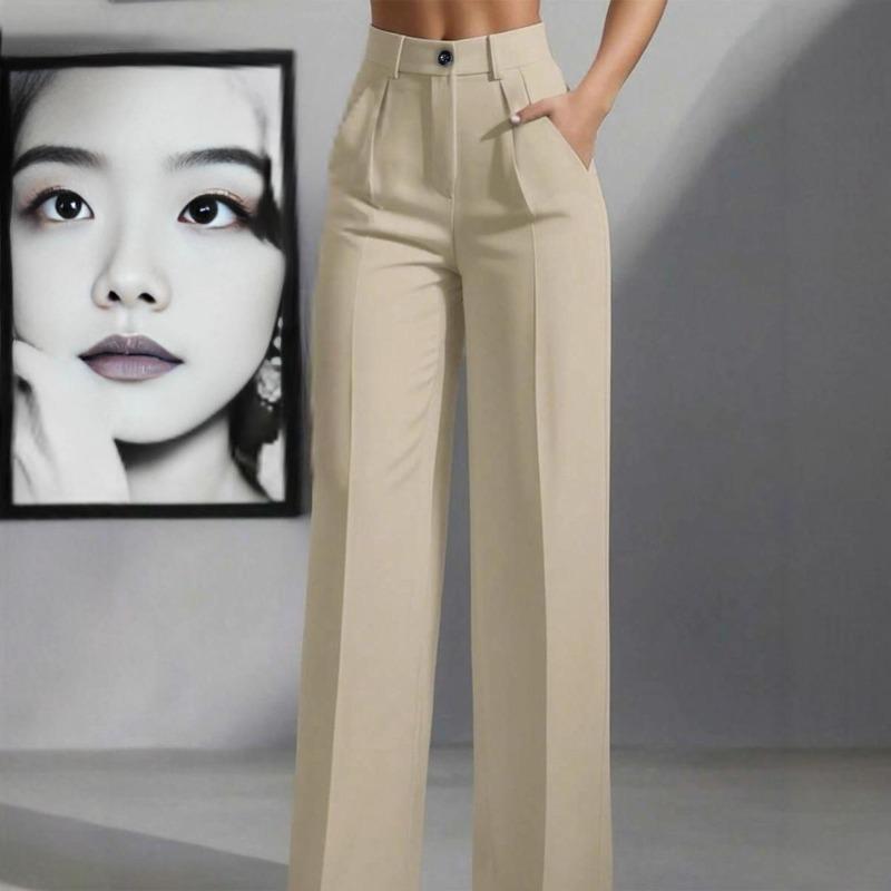 Jednobarevné ležérní kalhoty, Dámské plisované volné kalhoty s vysokým pasem, Pracovní kalhoty