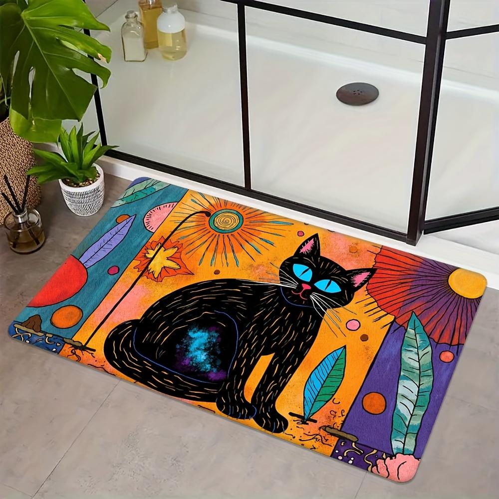 

Artistic Black Cat Door Mat – Blue-Eyed Feline with Cosmic Design, Vibrant Abstract Pattern for Bedroom, Kitchen 40x60cm16x24in