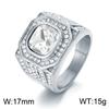 Hip-Hop Rock Octagonal Three-Dimensional Diamond Ring, Luxurious Round Zircon Titanium Steel Men'S Ring