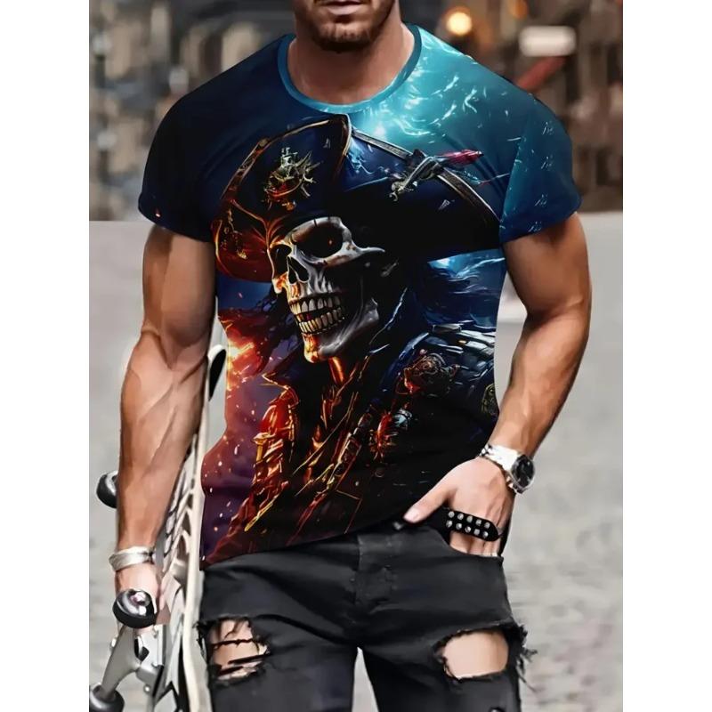 

Мужская футболка панк с цифровыми 3D-принтами черепа, летняя повседневная футболка с круглым вырезом и короткими рукавами, уличная одежда Харадзюку 5XL
