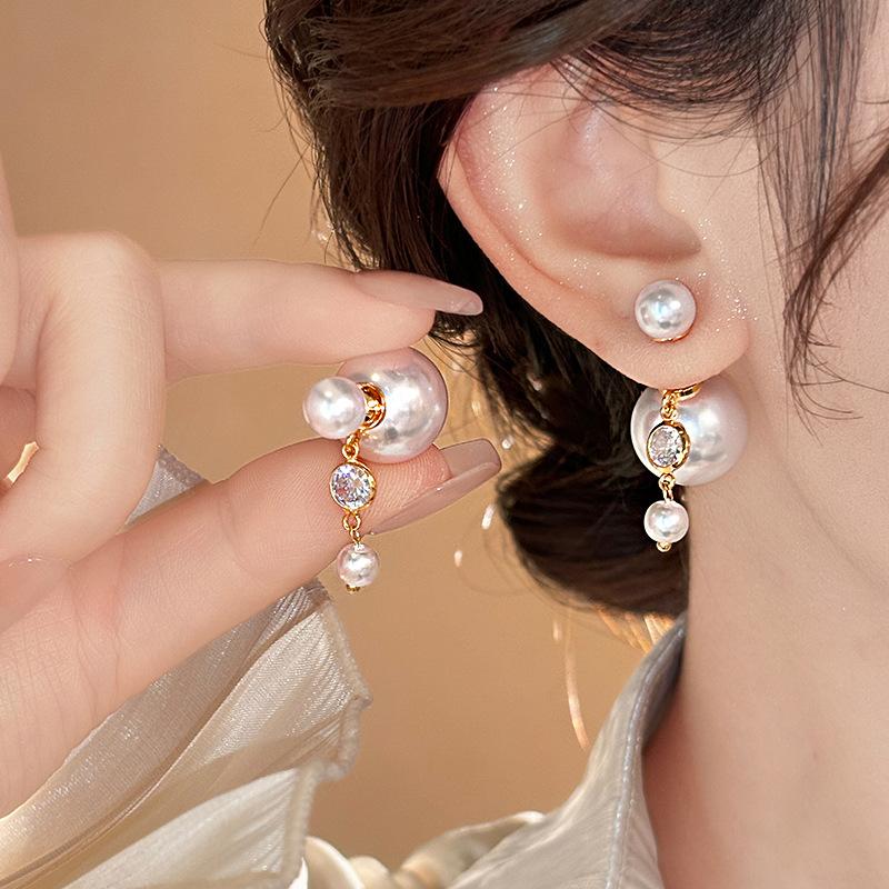

Pearl fringed earrings for women, a two-wear French stud earrings, fashion temperament earrings, light luxury and high-end sense