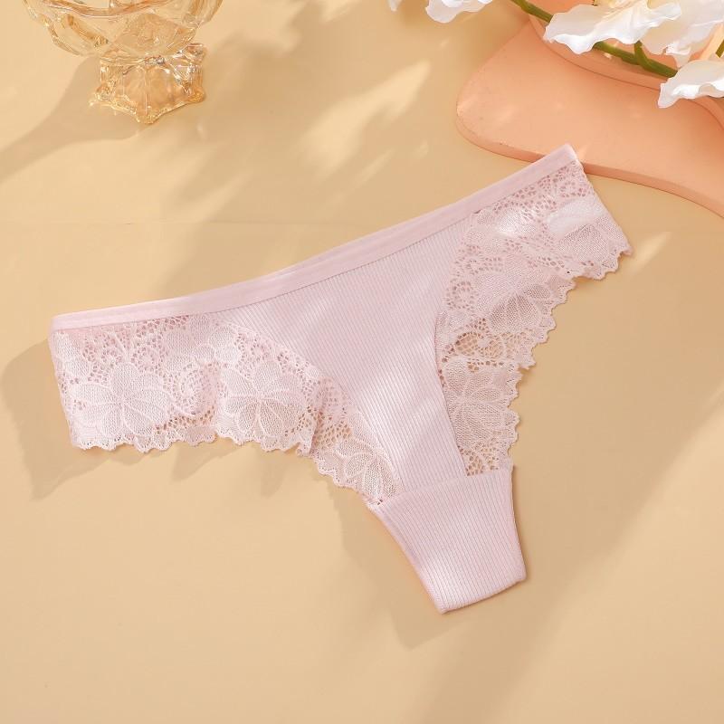 Women Cotton Panty Sexy Lace Thong Low Rise Transparent Underwear G-String Ribbed Intimates Breathable Lingerie