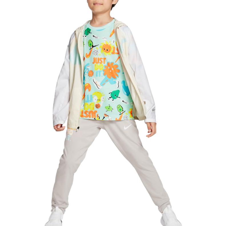 Nike Letter Pattern Printed Round Neck Loose Short Sleeve T-Shirt Kids Tops Ice-Blue FQ0705-346