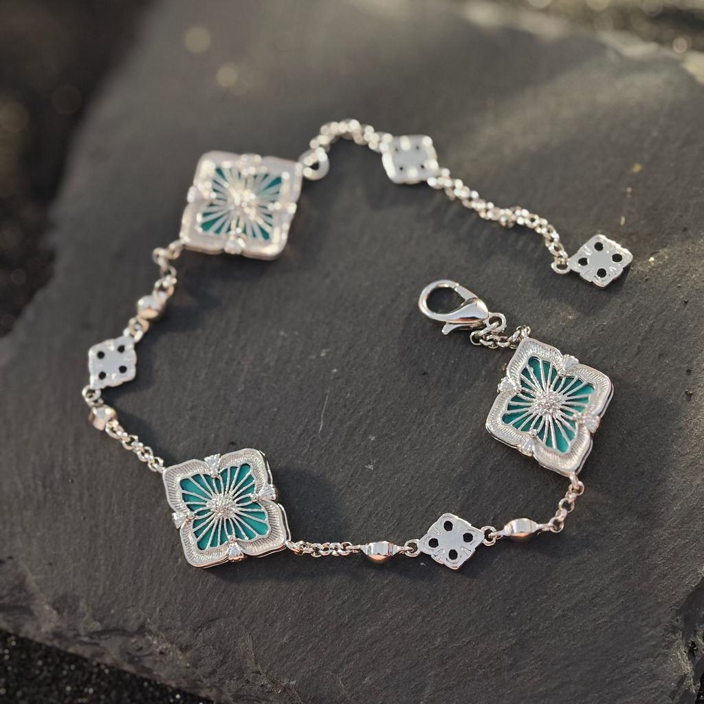 Italian Brushed Cloth Qi Lati Four-Leaf Clover Bracelet Female Natural White Fritillary Three-Flower Bracelet Light Luxury High-End Jewelry