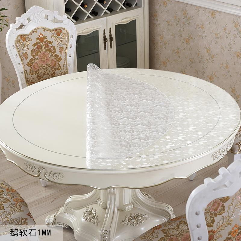 Round Table Tablecloth Pvc Soft Plastic Glass Waterproof, Oil-Proof and Scalding-Proof, Leave-In Round Impervious Dining Table Mat Household