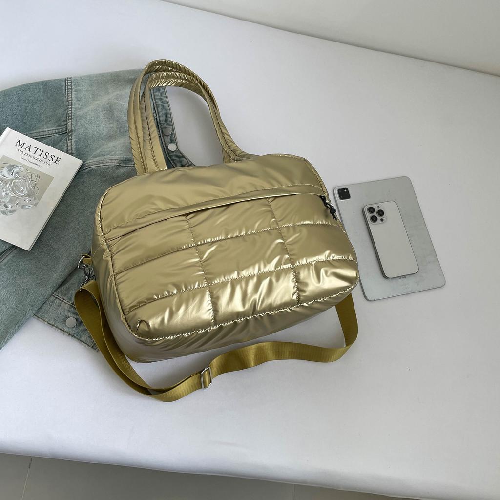 Quilted Solid Color Padded Travel Bag Portable Stylish Large Capacity Handbag for Women Sports Work & Everyday Use